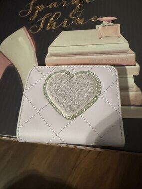 Betsey Johnson Quilted Heart Accent Compact Wallet in Light Purple